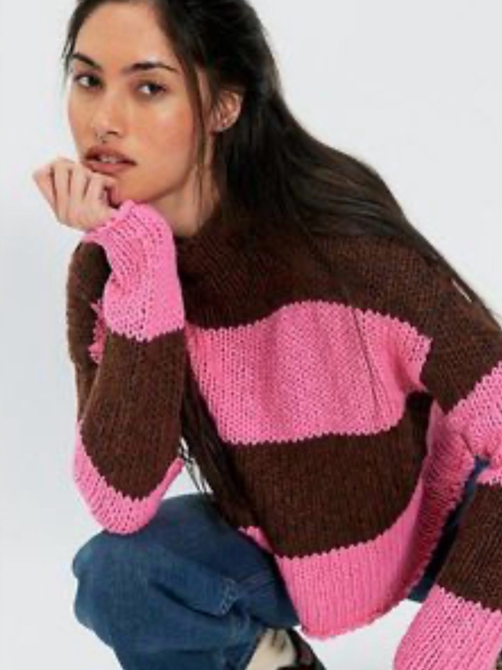 Free People Opal Roll Neck Sweater pink brown XS